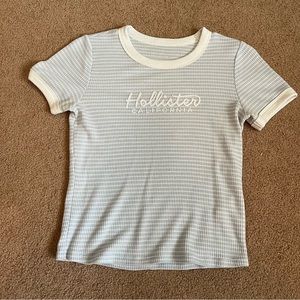 Hollister Ribbed Baby Blue and White Striped Tee